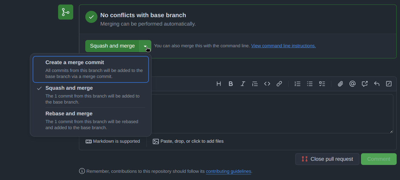 Merge options on Github