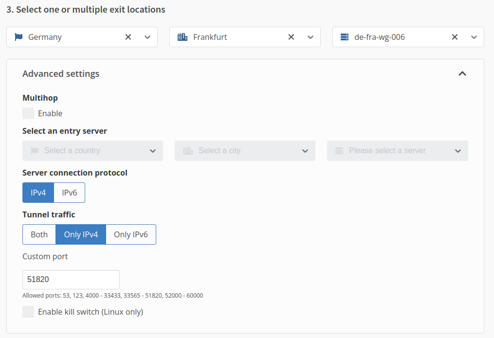 Create wireguard configuration for mullvad