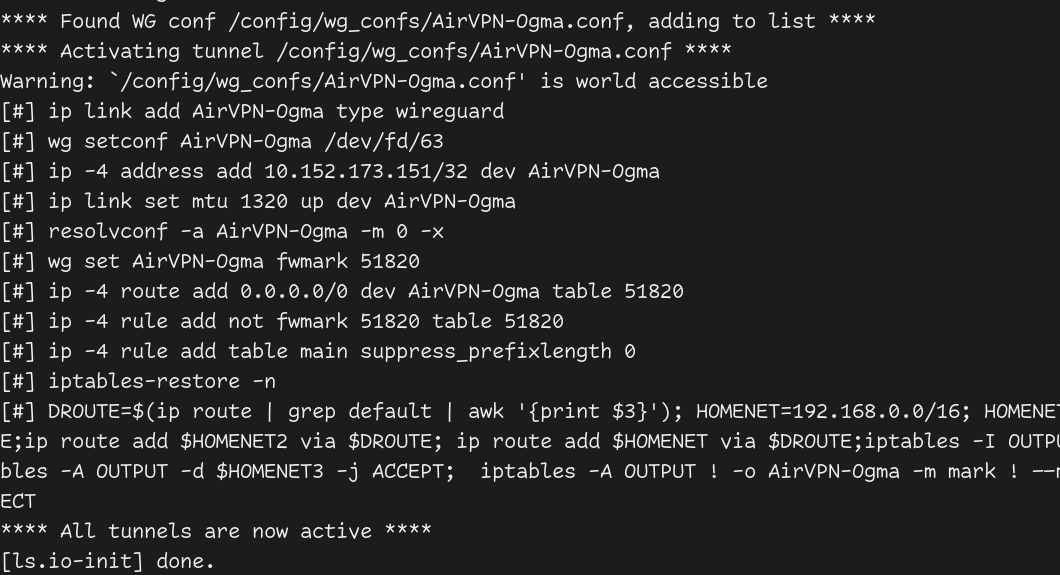 Wireguard successful tunnel connection